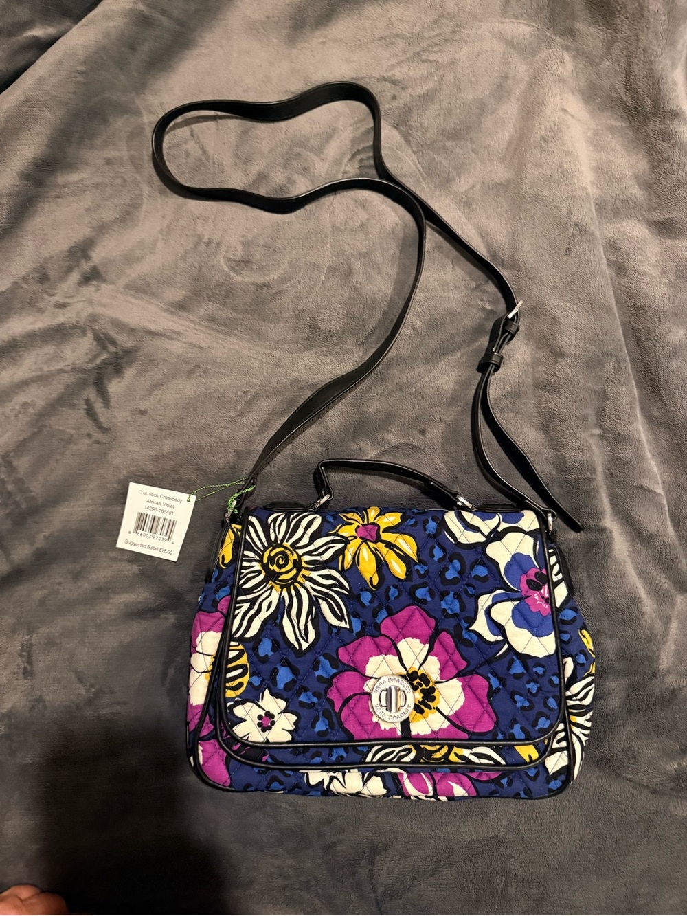 Vera Bradley Quilted Floral Crossbody in Blue, Purple & Yellow